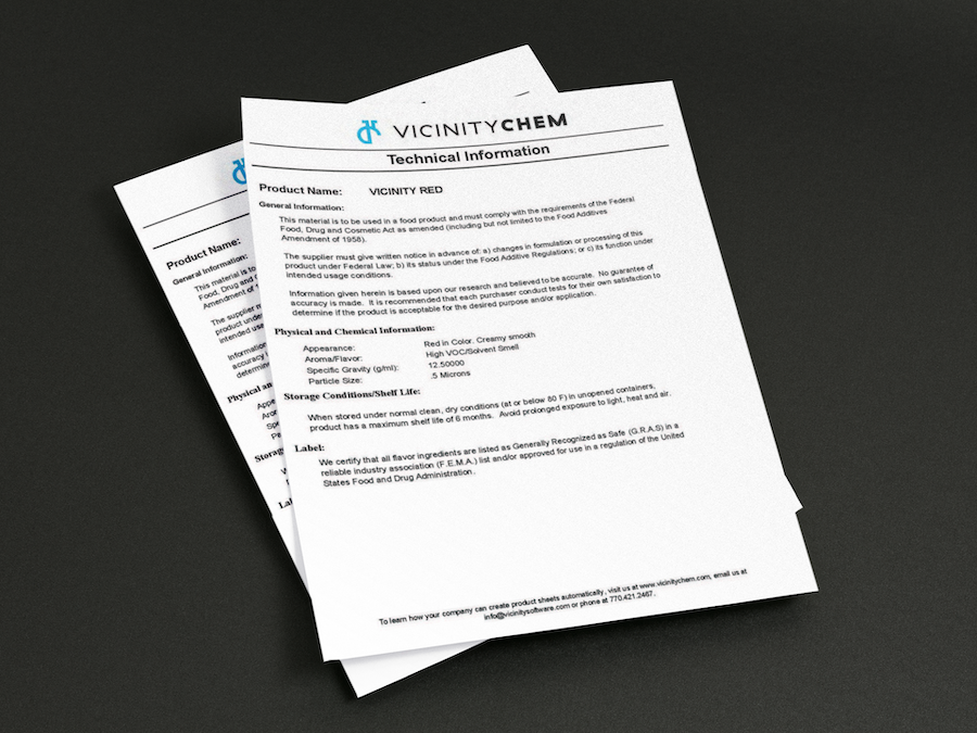 Chem compliance project specs | VicinityChem REACH Compliance | COA's | SDS - Safety Data Sheets | VicinityChem